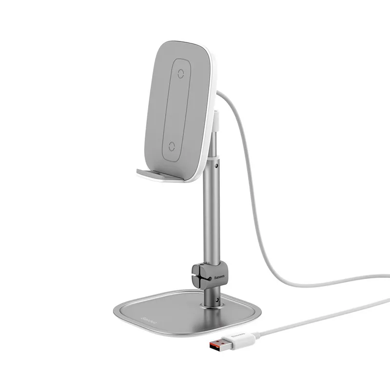 Teleskopisk mobilhållare med trådlös laddning - Silver