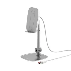 Teleskopisk mobilhållare med trådlös laddning - Silver