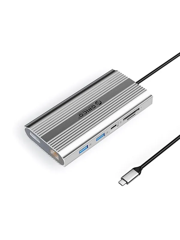 ORICO XDR 12in1 USB-C Docking Station USB-A USB-C 2x HDMI 4K 60Hz DisplayPort 4K 60Hz RJ45 Gigabit PD 100W SD and microSD Card Reader - Silver USB Hub - USB 3.1 - 12 porte - Grey
