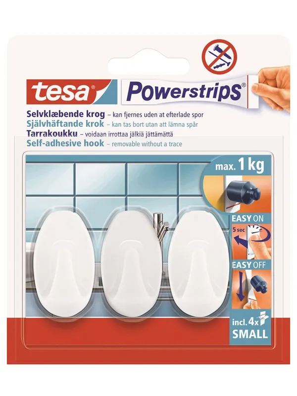 tesa Powerstrips Hooks små ovala vita självhäftande krokar