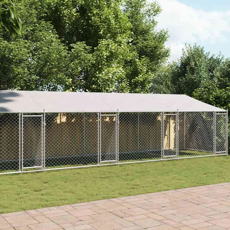 Vidaxl Hundbur, Med Tak Och Dörr, Grå, 12X2X2 M, Stål
