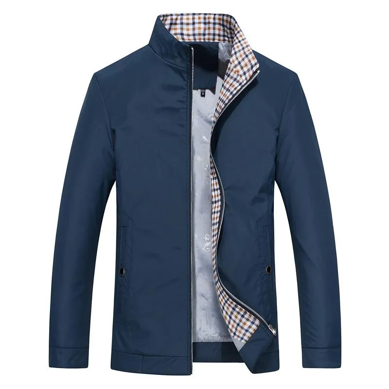 Nye vår- og høstjakker for herre for middelaldrende og eldre Business Casual Loose Coat-jakker med ståkrage XXL