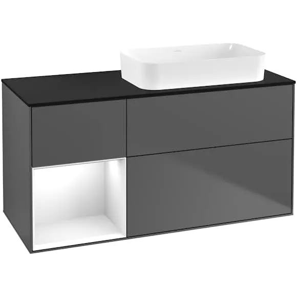 Tvättställsskåp Villeroy & Boch Finion med 3 Lådor Hylla och Bänkskiva för Ocentrerat Fristående Tvättställ (#0466)