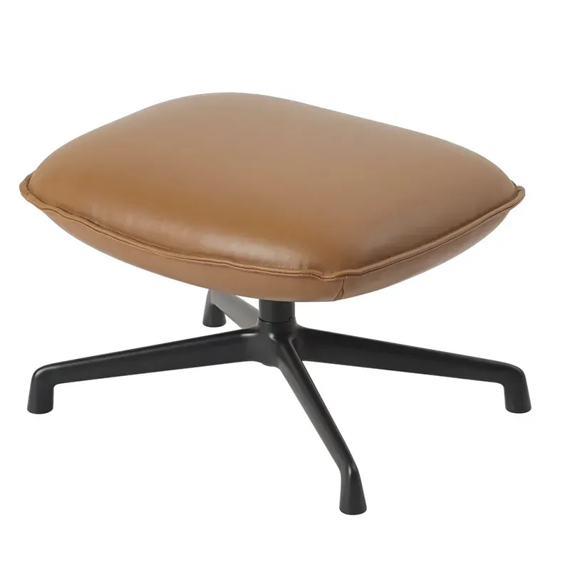 Muuto, Doze Ottoman Swivel Base – Refine Leather Cognac Anthracite Black