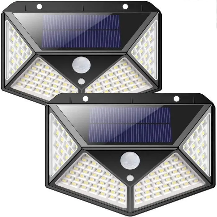 Solarlampa Utomhus 100 LED – Rörelsedetektor Belysning 270° – Vattentät IP65 – Svart svart