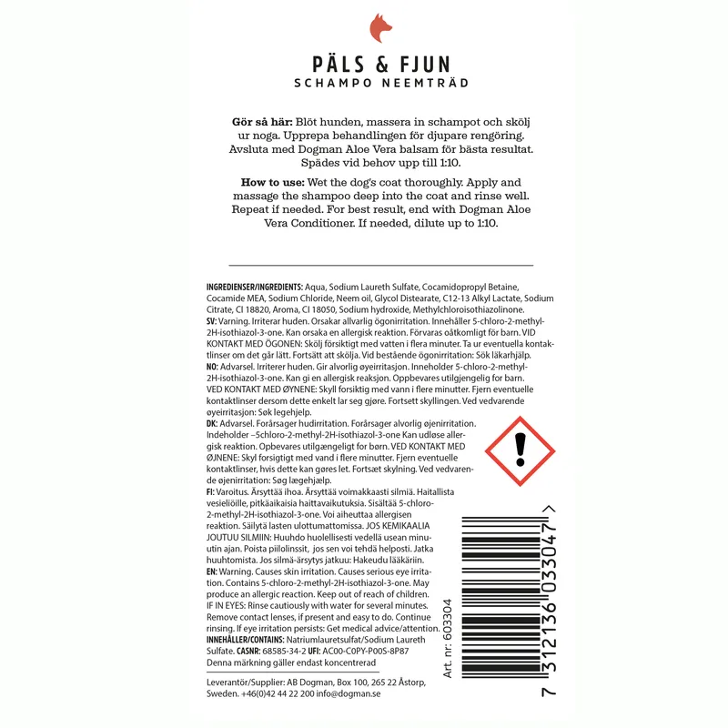 Dogman Schampo Päls o Fjun Neem 250ml
