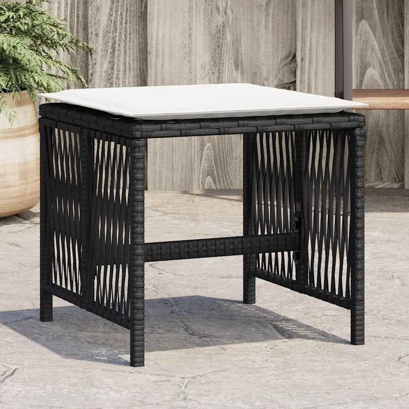 vidaXL Trädgårdspallar med dynor 4 st svart 41x41x36 cm konstrotting (#6295)