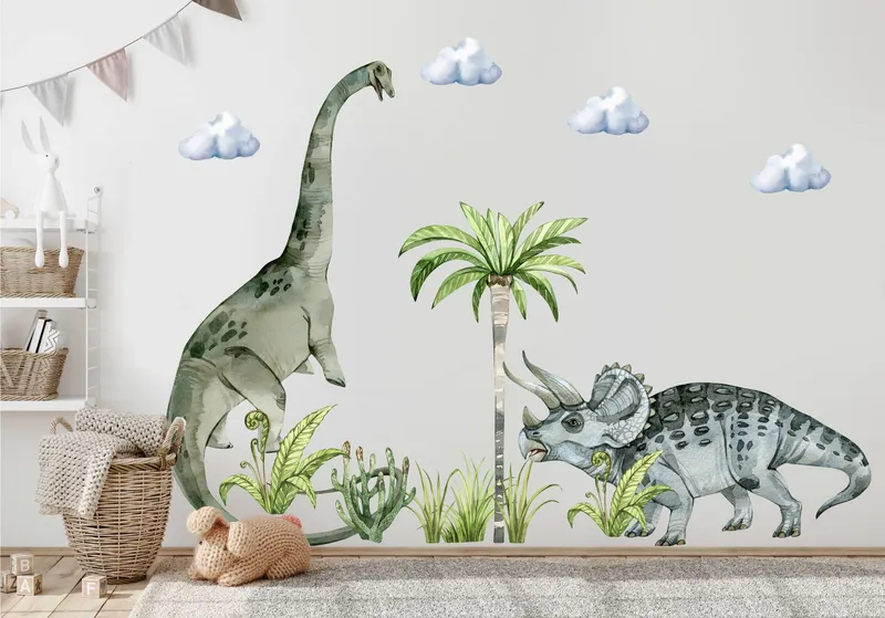 Väggdekal – Brontosaurus och Triceratops