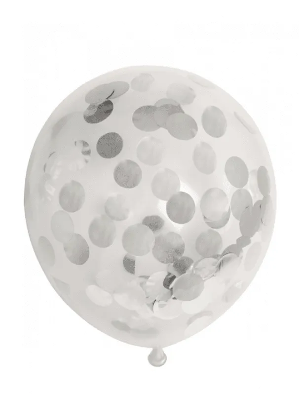 Globos Confetti Balloons Paper Confetti Metallic Silver 30cm 6pcs.
