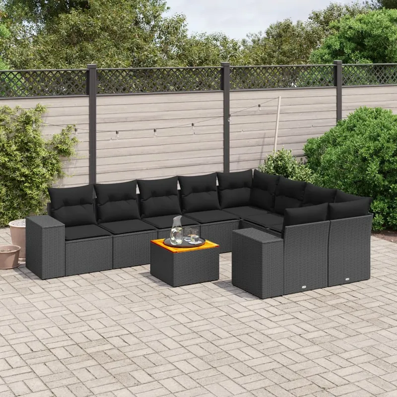 vidaXL Loungegrupp 10 delar med svarta dynor konstrotting (#9025)