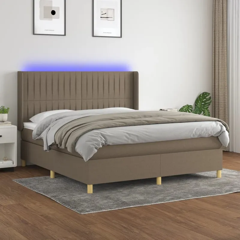vidaXL Ramsäng med madrass & LED taupe 160×200 cm tyg (#6585)