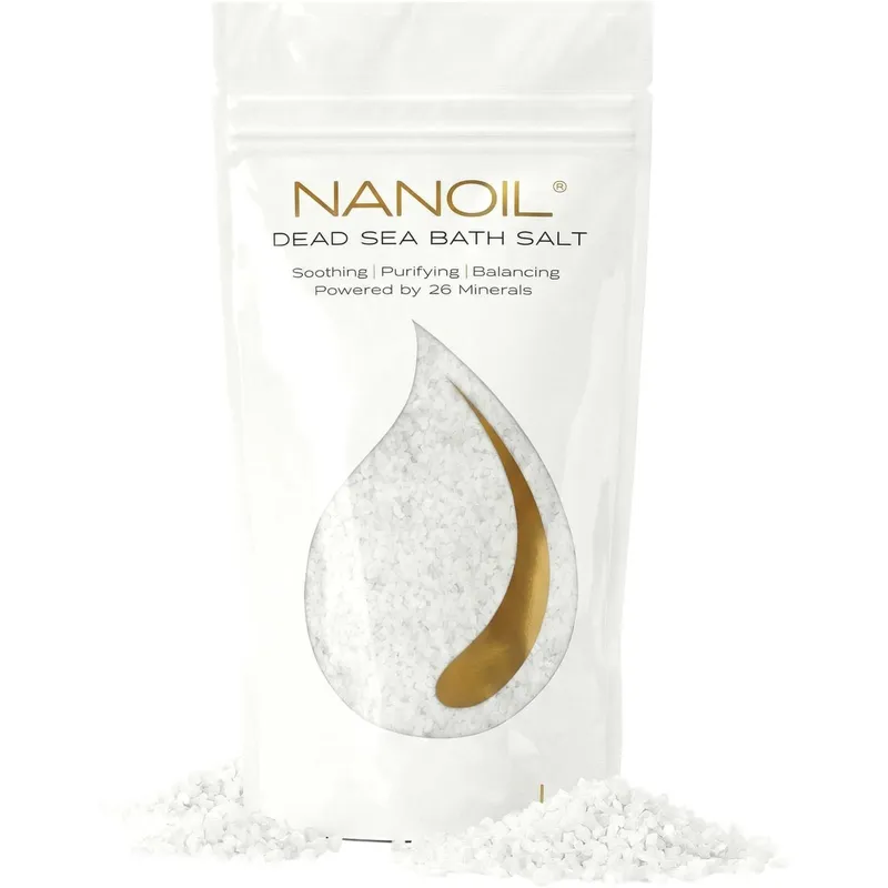 Badsalt Döda Havet Nanoil 500g - naturlig mineralsalt för bad, salt från döda havet, dödahavssalt bad, salt för fotbad, avkopplande badsalt
