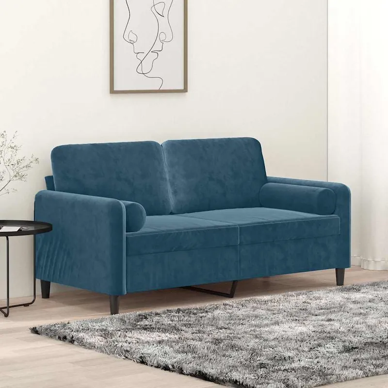 vidaXL 2-sitssoffa med prydnadskuddar blå 140 cm sammet (#8576)