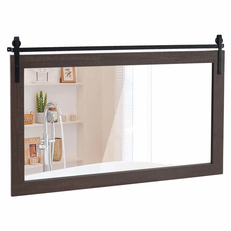 Rustik lantlig väggspegel - mörkbrun, 100×66 cm