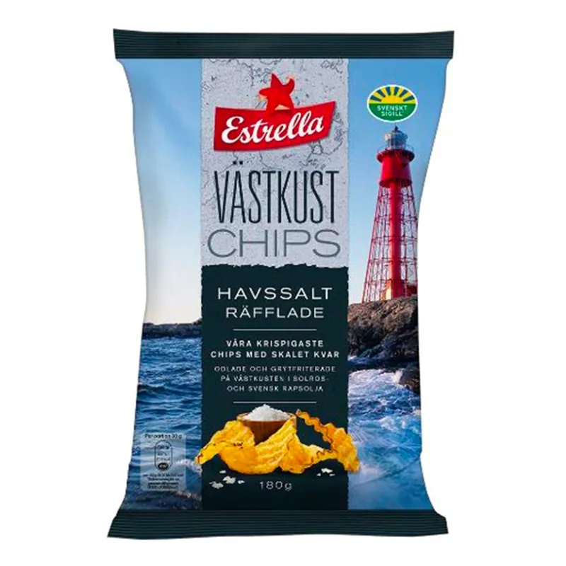 Västkustchips Estrella Havssalt Räfflade 10×180 g