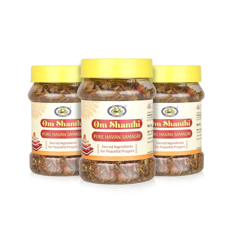 Cycle Pure Om Shanthi Havan Samagri 125g Förpackning med 3 Premium Andlig Ritualblandning