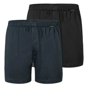 Schiesser Kalsonger 2P Long Boxershorts Svart/Blå bomull Large Herr