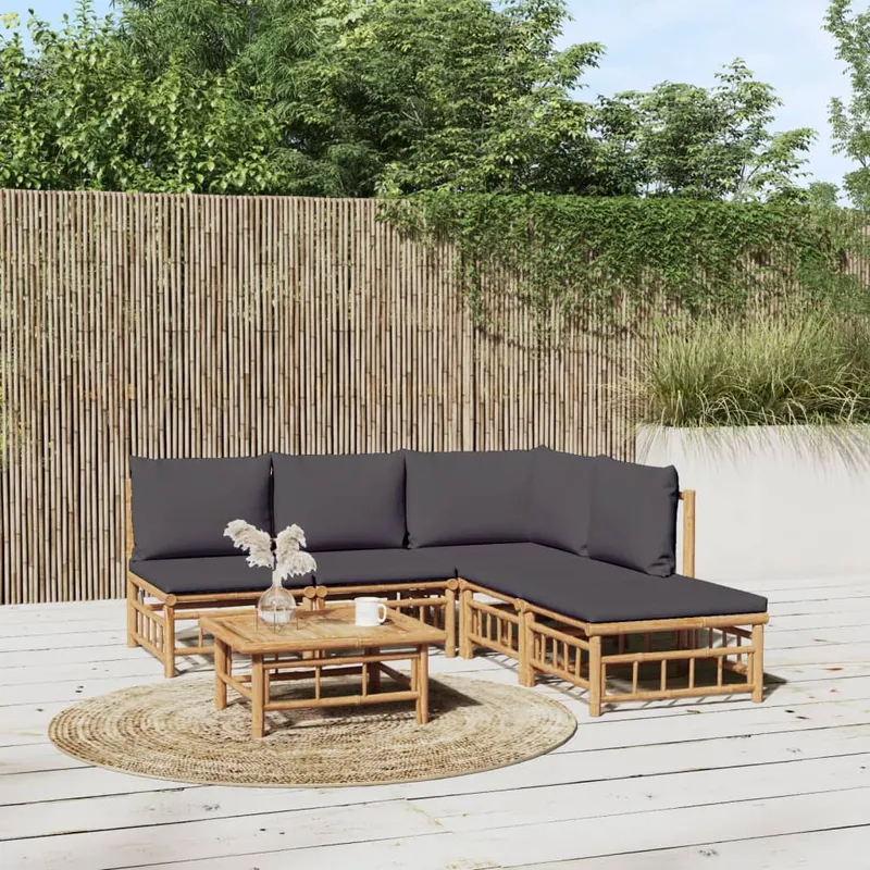 vidaXL Loungegrupp 6 delar mörkgrå dynor bambu (#5592)
