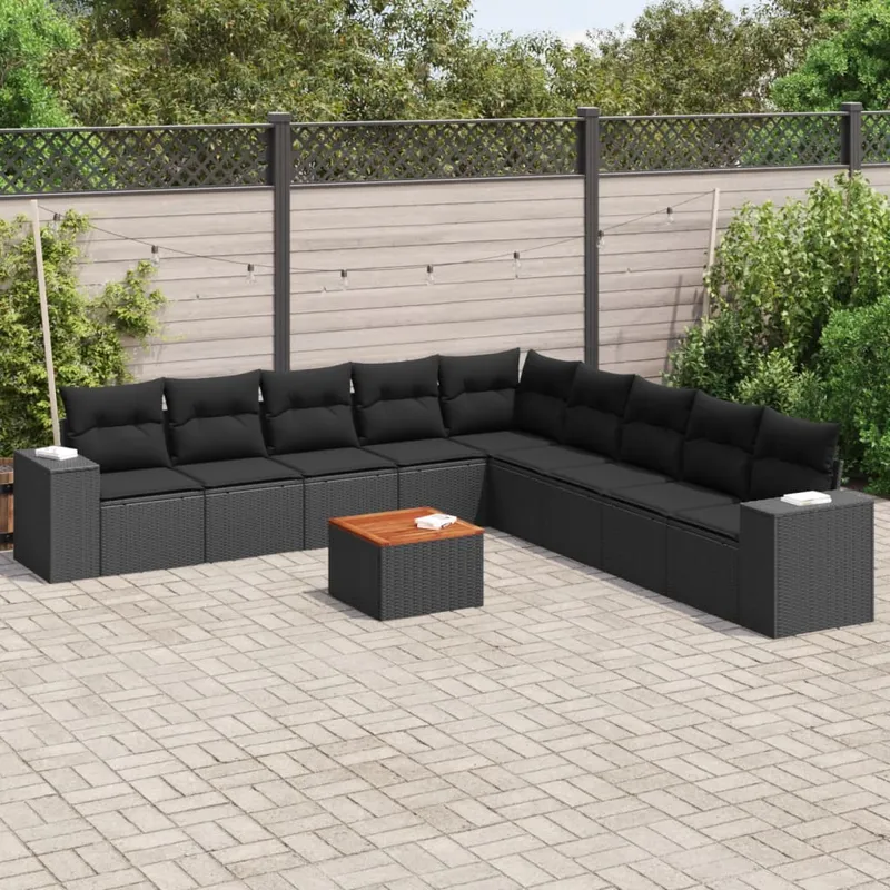 vidaXL Loungegrupp 10 delar med svarta dynor konstrotting (#3513)