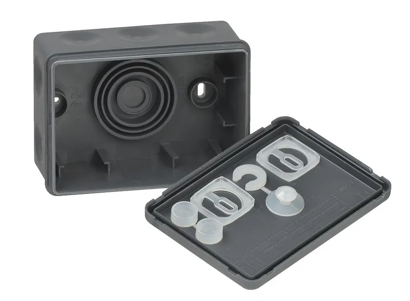 Membranbox IP55 101x73x46 mm med 9 st. 20 mm ingångar, halogenfri polypropen, antracit