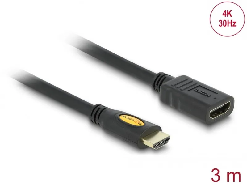 Delock Förlängningskabel med hög hastighet, HDMI-kabel med Ethernet, hane till hona, 3 m