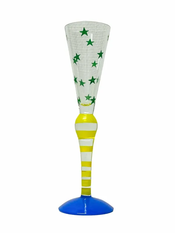 Orrefors – Clown – Snapsglas Gröna Stjärnor Blå fot Design Anne Nilsson