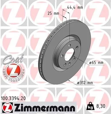 Bromsskiva ZIMMERMANN 100.3394.20