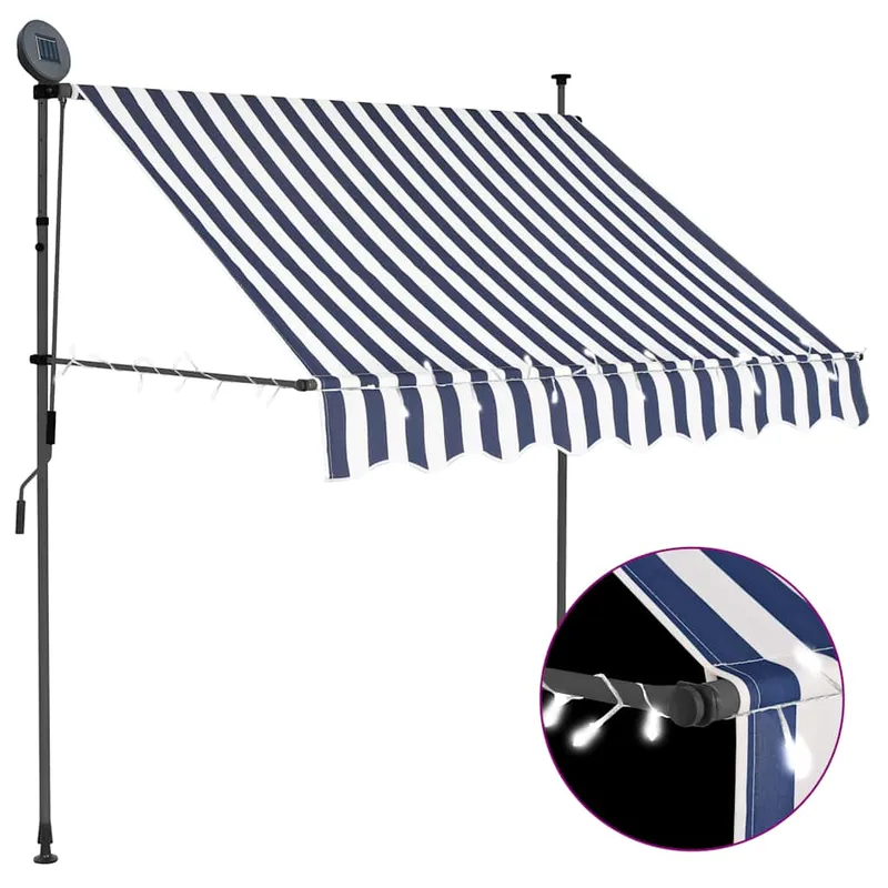 Vidaxl Handvevad Markis med LED, 100 cm, Blåvit