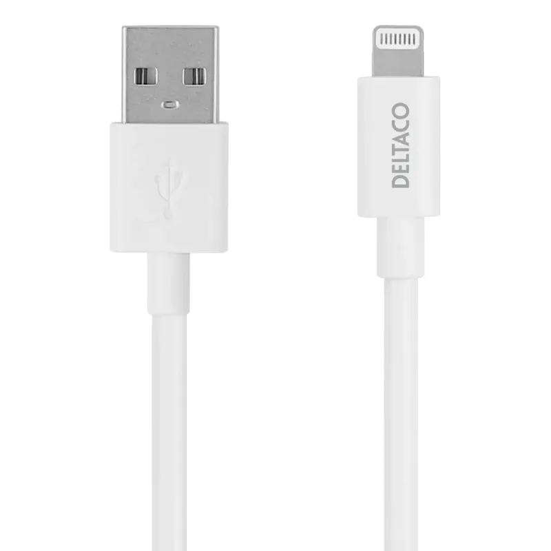 Deltaco Laddningskabel USB-A till Lightning, 0,5 m, vit