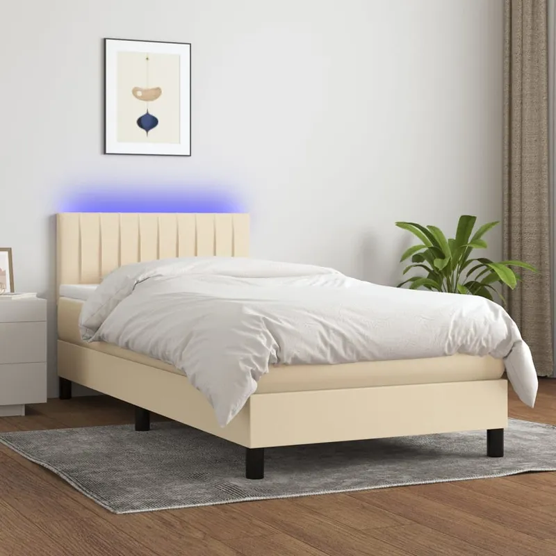 vidaXL Ramsäng med madrass & LED gräddvit 100×200 cm tyg (#8229)