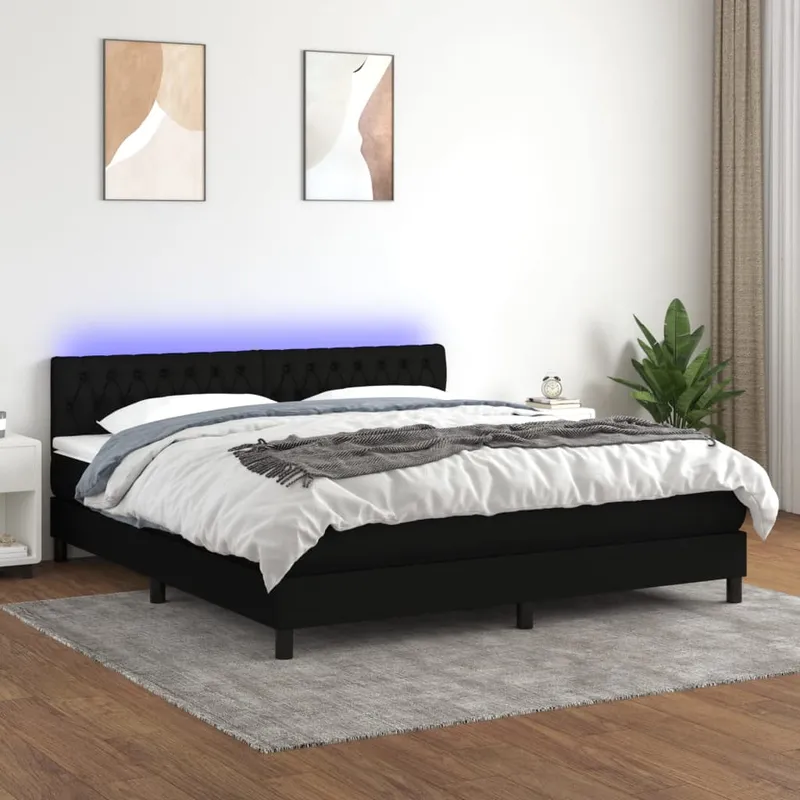 vidaXL Ramsäng med madrass & LED svart 160×200 cm tyg (#9318)