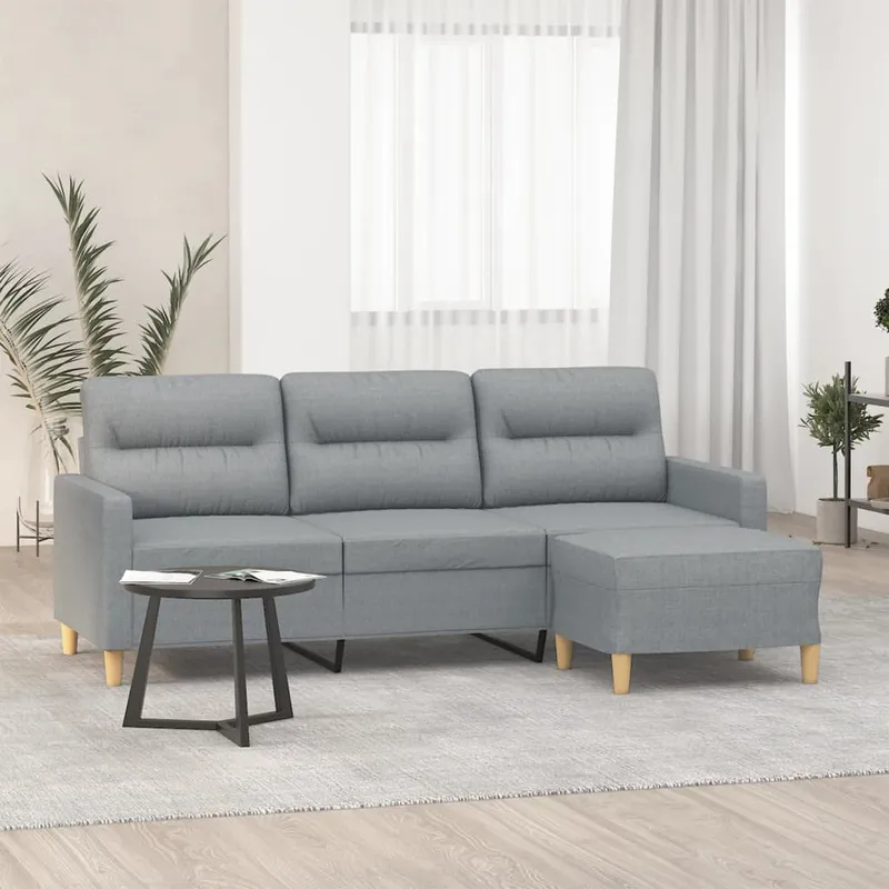 vidaXL 3-sitssoffa med fotpall ljusgrå 180 cm tyg (#0401)
