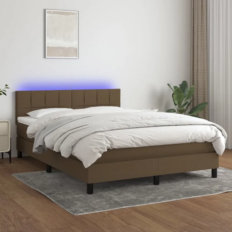 vidaXL Ramsäng med madrass & LED mörkbrun 140×200 cm tyg (#6843)