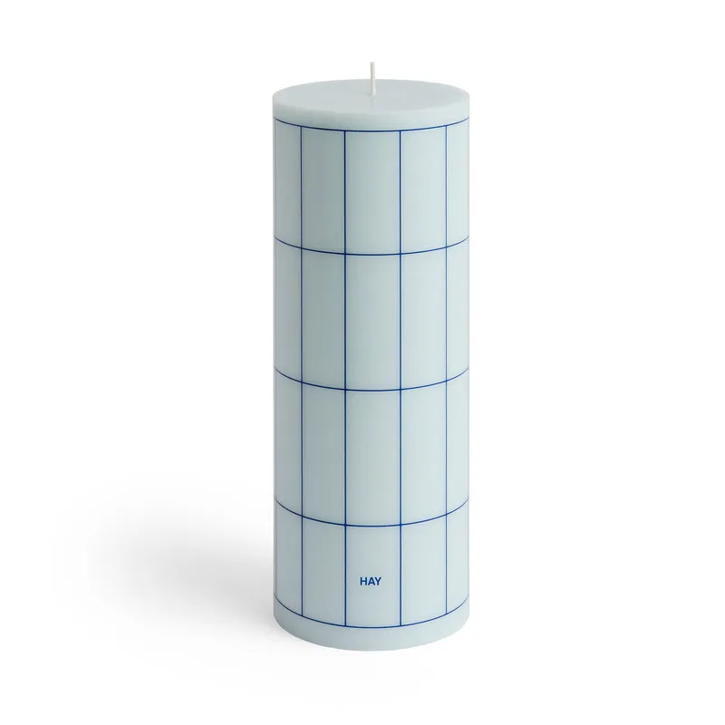HAY Column Candle blockljus large 25 cm Light blue-blue grid check