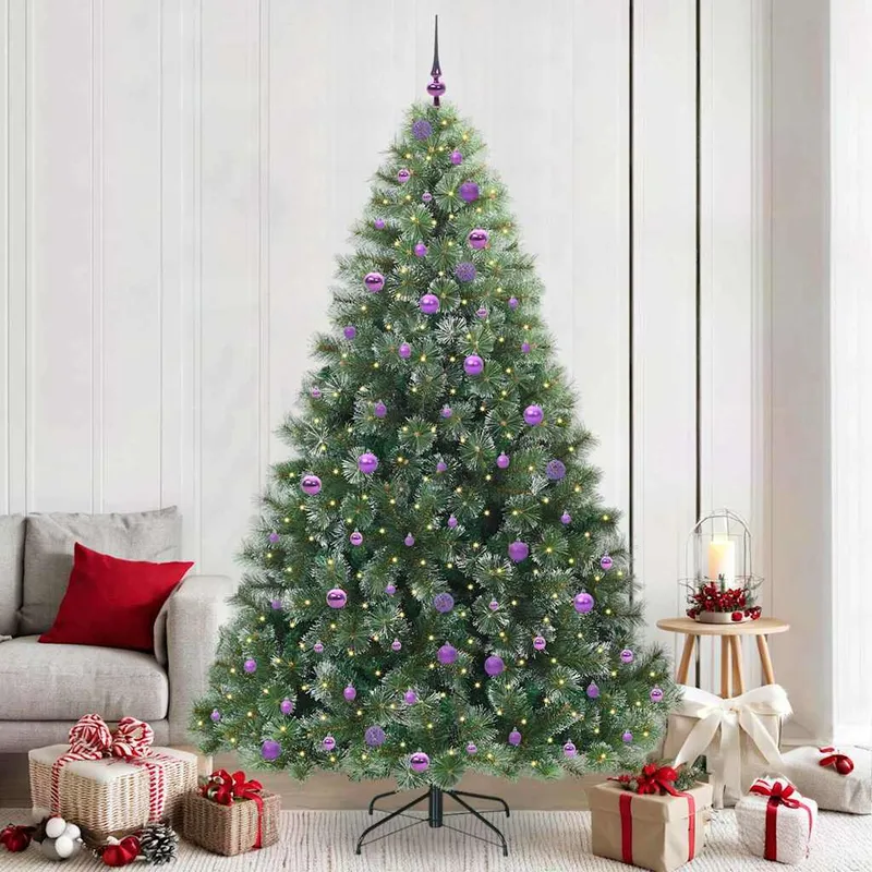 vidaXL Konstgjord julgran med 300 LED-lampor Grön 240 cm PE och PVC (#8400)