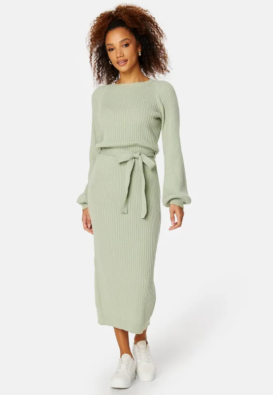 Round Neck Rib Knitted Midi Dress (#4511)