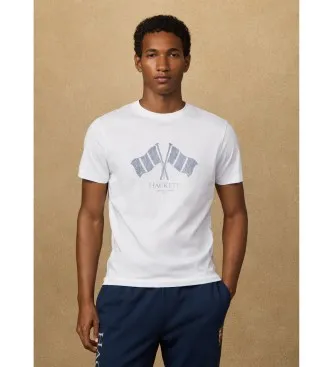 Hackett London för män. HM5000084 Lrc flag fit klassisk vit t-shirt (L), Casual, Bomull, Kort ärm