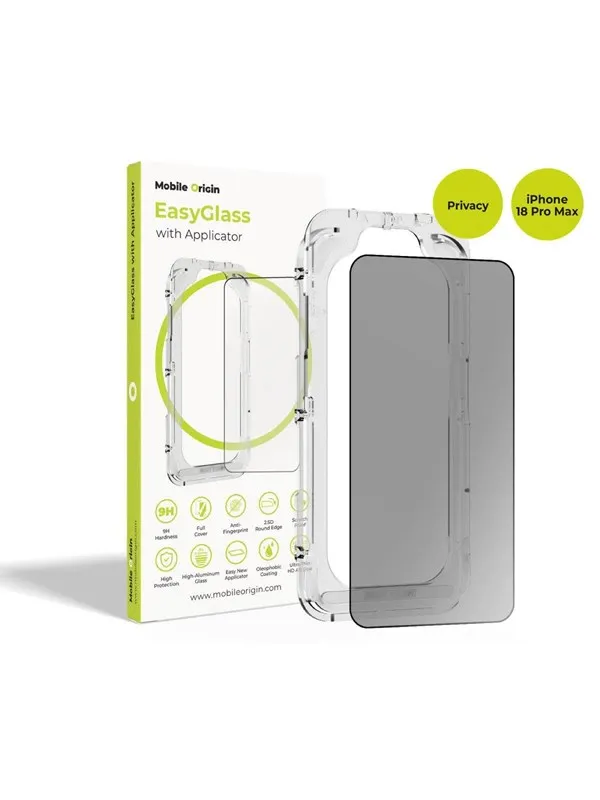 Mobile Origin EasyGlass Privacy with Applicator iPhone 18 Pro Max