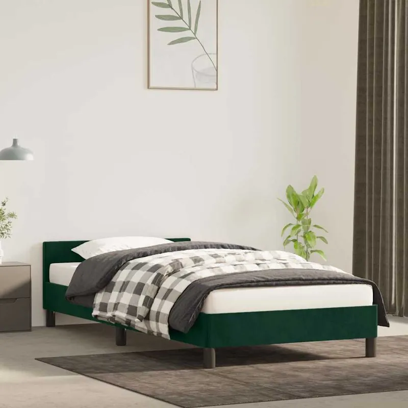 vidaXL Sängram utan madrass mörkgrön 100×200 cm sammet