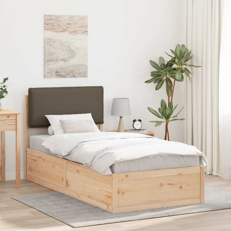 vidaXL Sängram med Klädd Huvudgavel Taupe 75 x 190 cm Massiv furu (#6285)