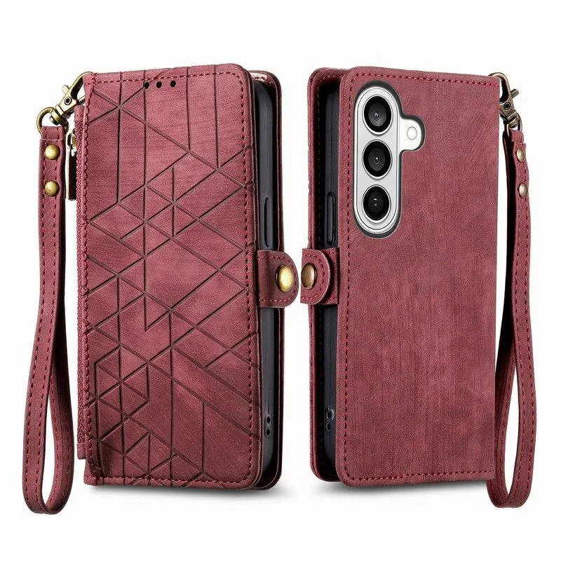 Plånboksfodral för Samsung Galaxy S26 Plus Konstläder med rem – Röd (#1041)
