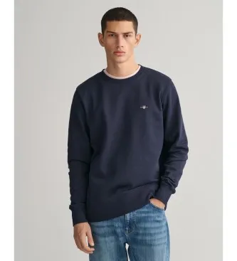 Gant för män. 2006065 Shield marinblå sweatshirt med rund halsringning (M), Casual, Bomull, Lång ärm, Marino