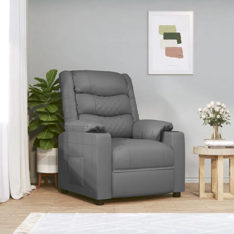 vidaXL Elektrisk massagefåtölj Grå konstläder