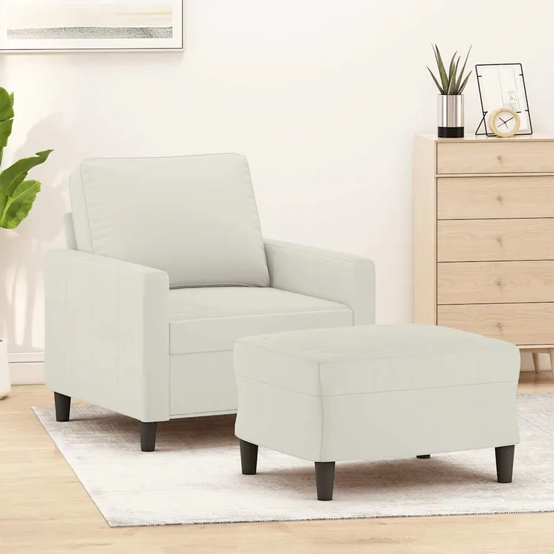 vidaXL Fåtölj med fotpall Gräddvit 60 cm sammet (#0203)