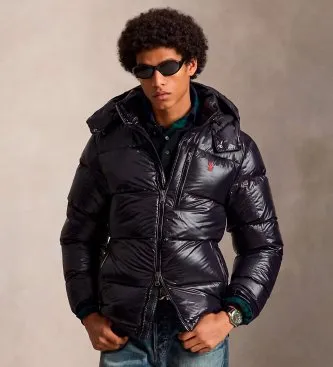 Polo Ralph Lauren för män. 710968281001 Glänsande Gorham dunjacka i svart (L), Casual, Hållbar, Återvunnen nylon, Marino