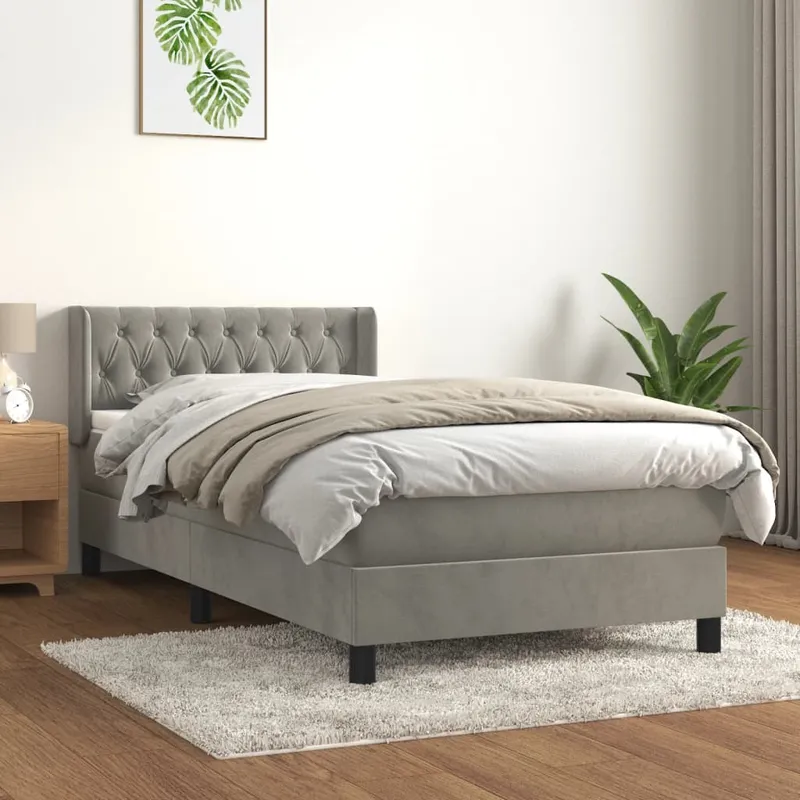 vidaXL Ramsäng med madrass ljusgrå 90×200 cm sammet (#8902)
