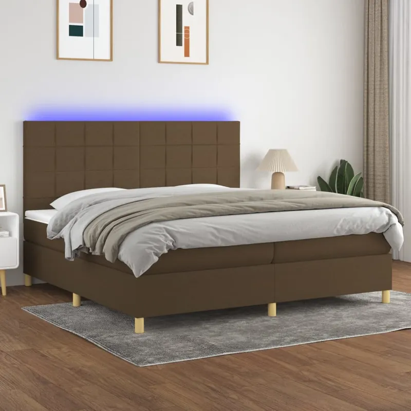 vidaXL Ramsäng med madrass & LED mörkbrun 200×200 cm tyg (#9880)