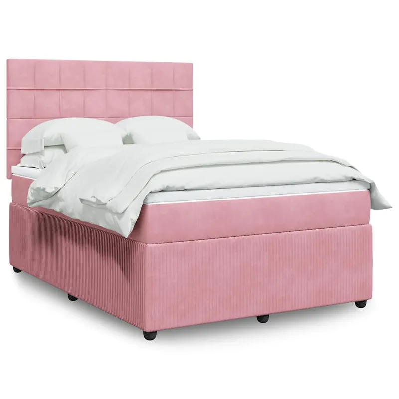 vidaXL Ramsäng med madrass rosa 140×200 cm sammet (#5459)