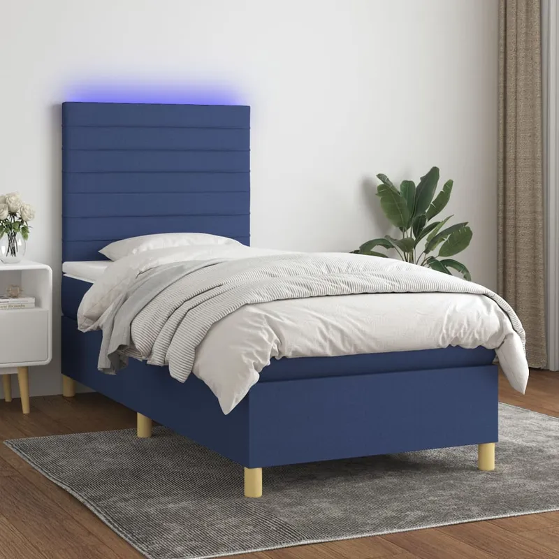 vidaXL Ramsäng med madrass & LED blå 80×200 cm tyg (#9996)