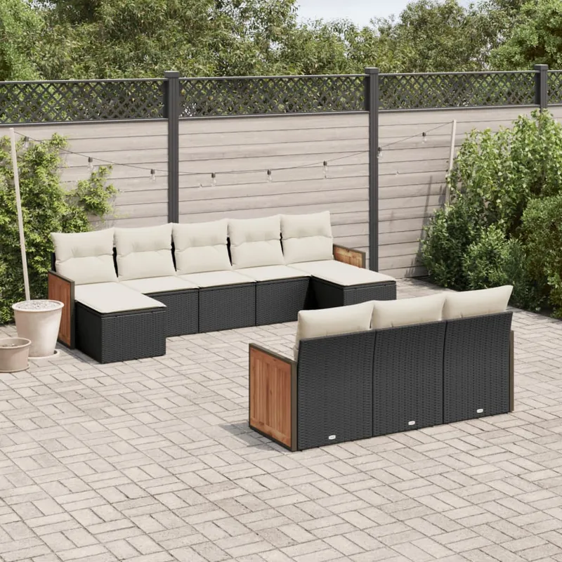 vidaXL Loungegrupp 10 delar med svarta dynor konstrotting (#0590)